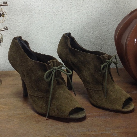 BCBG Shoes - BCBG Forest Green Suede Lace-Up Peep Toe Booties